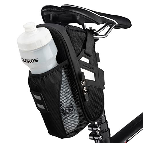 ROCKBROS Bike Saddle Bags with Water Bottle Pouch Waterproof Bike Bags Under Seat Pack for Mountain Road Saddle Bag Bicycles Storage Bag - color: Black
