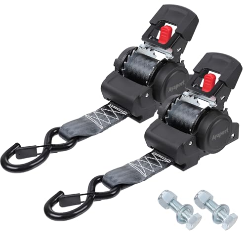 Ayaport Retractable Ratchet Straps 2 inch x 6ft, 2PK Bolt-on Tie Down Straps to Trailer - 3300lbs Break Strength, Transom Tie Downs for Boat, Motorcycles, Jet Ski - size: 2in x 6ft-2pcs