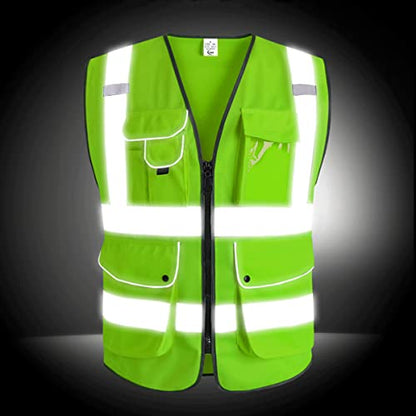 XIAKE 9 Pockets Class 2 High Visibility Reflective Safety Vest for Men Women,Meets ANSI/ISEA Standard - color: Green, size: Small