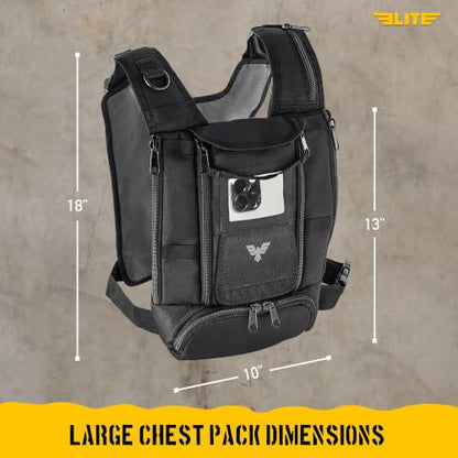 Elite Sports Running Vest w/Phone Holder, Gun Holster for Men/Women, Reflective Lightweight Chest Pack w/Touch Friendly Phone Sleeve, Camera Pocket - Chest Rig for Hiking, Trail, Marathon, Camping - size: Large