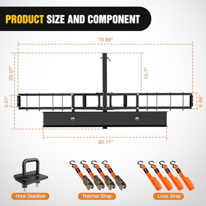 Nilight Motorcycle Hitch Carrier 600LBS, Heavy Duty Dirt Bike Hitch Hauler with 55.11" Longer Ramp, Pin, Tie-Down Strap and Tightener, 2" Receiver, 5" Wide Tire - color: Motorcycle Hitch Carrier Steel 600 LBS