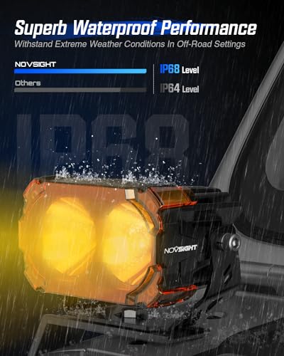 NOVSIGHT LED Pods Lights - 4.5 Inch Off Road LED Spot Lights (Waterproof, Black, Universal Fit) for Trucks, Wrangler, Jeep, Pickup, SUV, ATV, Boat (with Wiring Harness) - color: 4.5 Inch White/Amber Spot Beam