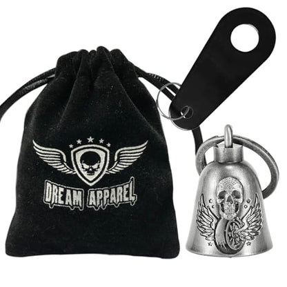 Dream Apparel Motorcycle Bell Guardian Angel Drive Away Gremlin, Biker Bell for Men Women Rider Riding, Good Luck Gift - style: Wing Wheel & Skull Ghost