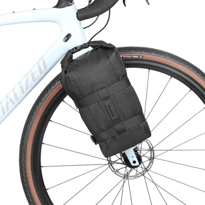 Rhinowalk Bike Fork Bag 6.5L Waterproof Bicycle Storage Bag with Roll-Top Closure, Versatile Mounting for Front Forks with or without Mounting Holes Cycling Gear for Road, Gravel, MTB (Black)