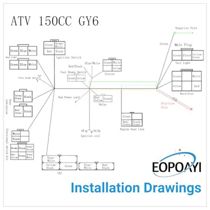 EOPOAYI Complete Wiring Harness Kit Compatible with GY6 150cc 152QMI 157QMJ 4-Stroke Engine ATV Quad 4 Wheeler Scooter Moped Dune Buggy Parts Ignition Coil CDI Startor Starter Relay Solenoid Regulator