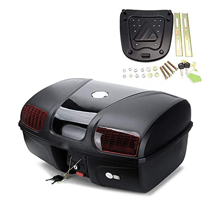 Universal Motorcycle Rear Top Box Tail Trunk Luggage Case,47 Litre Hard Case with Mounting Hardware, Black - size: 47L without LED