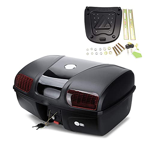 Universal Motorcycle Rear Top Box Tail Trunk Luggage Storage Case,47 Litre Hard Case with Mounting Hardware,with LED Light,Black - size: 47L with LED Light