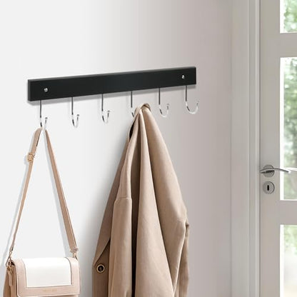 2 Pack Coat Rack Wall Mount with 12 Rotating 180° Coat Hooks, 14.6" Rustproof Wooden Entryway Organizer, Wall Hooks for Hanging Coats, Purse, Hats, Jackets, Towels, Space Saving Hanger (Black) - color: Black