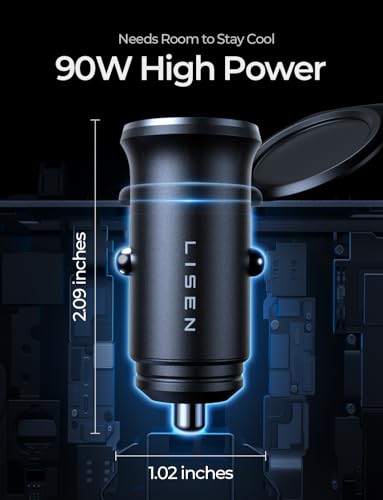 LISEN 90W USB C Car Charger USB C Fast Charge, 45W PD&QC 3.0 Fast Car Charger for iPhone 17 Pro Max 16 15 Pro, Cigarette Lighter USB Charger Adapter for Samsung S26 S25, Android [Metal&Mini] Sockets