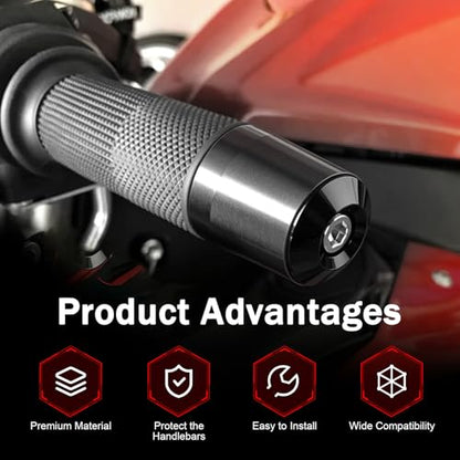 2 PCS Motorcycle Handlebar End Caps, Aluminum Alloy 7/8" 22mm Bar End Plugs, Wear-resistant Handlebar Plugs, Universal for Most Motorcycles, Scooters, Dirt Bikes (Black) - color: Black