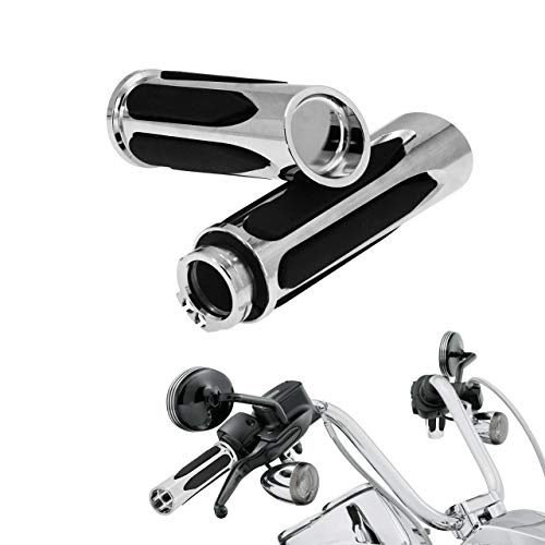 Motorcycle 1" Hand Grips Handlebar Grips Cable Throttle Fit for Harley Touring Street Glide Road King Road Glide Electra Glide Dyna Softail - color: #4 Chrome