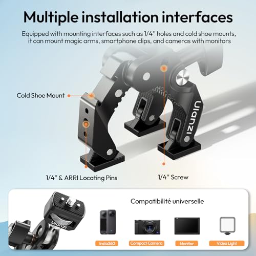 ULANZI CO78 Super Clamp Kit w Magic Arm, for Action Cam – 1/4" & ARRI Locating Pins + Cold Shoe Mount, 3-Jaw & Dual Ball Head Designed for Flexible, Low & High Angle Shot, Load Capacity Within 1kg