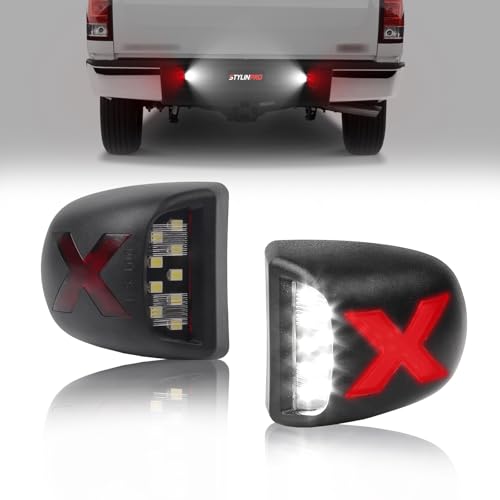 LED License Plate Light Tag Lamp w/X-style Red Lights & Lens | for Chevy Silverado GMC Sierra 1500 2500 3500 Suburban Tahoe Avalanche Cadillac EXT Yukon - color: X-Style Red