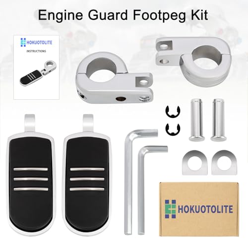 1.25" (32mm) Adjustable Highway Foot Pegs w/Mounting P-Clamps for Harley Davidson Touring Street Glide/Road Glide/Electra Glide/Road King Motorcycle with 1-1/4" Crash Bar,CHROME#1