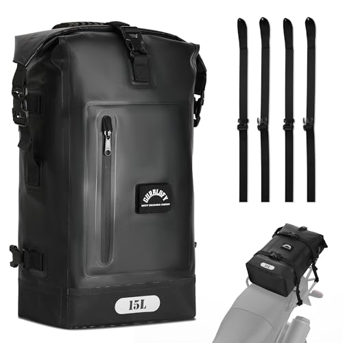 Motorcycle Tail Bag, 15L Waterproof Motorcycle Saddle Bag, 2 Size and 3 Color Options Travel Bag, PVC Luggage Bag, Rear Seat Bag, Classic Black GT-15BL - color: Classic Black, size: 15L