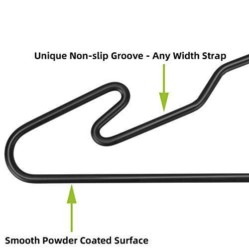 Heavy Duty Metal Hangers with Unique Hook Design Durable & Sturdy Coat Hangers 4mm Thick Withstands 25lbs Weight Smooth Powder Coated Finish Compact Shirt Hangers - 10 Pack Black - color: Matte Black - 4mm Heavy Duty Hanger