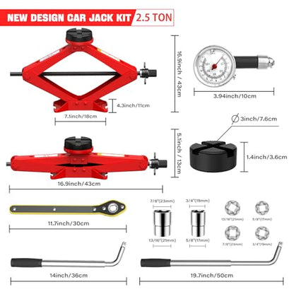 Scissor Jack for Car 2.5 Ton(5512 lbs) Car Jack Kit, Tire Changing kit with Lug Wrench Portable Auto Jack Tool Tire Jack for Car SUV MPV - size: 2.5T-R Scissor Jack with Lug Wrench