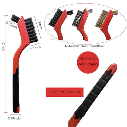 Small Wire Brushes Set for Cleaning Rust Removal in Holes, 6pcs Brass/Stainless Steel/Nylon Brushes
