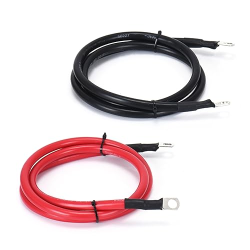 A ABIGAIL 2 AWG Battery Cable 2 Gauge Pure Copper Battery Inverter Cables with 3/8 in Lugs Both Ends Power Inverter Wire Set for Automotive Solar Power Inverter Marine Boat RV Car Motorcycle (4FT) - color: 3/8", size: 4FT