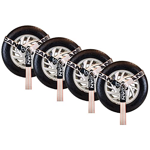 VULCAN Wheel Dolly Tire Harness with Universal O-Ring - Lasso Style - 2 Inch x 96 Inch - 4 Pack - Silver Series - 3,300 Pound Safe Working Load- Straps Only - Ratchets Sold Separately - color: Silver Series