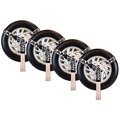 VULCAN Wheel Dolly Tire Harness with Universal O-Ring - Lasso Style - 2 Inch x 96 Inch - 4 Pack - Silver Series - 3,300 Pound Safe Working Load- Straps Only - Ratchets Sold Separately - color: Silver Series