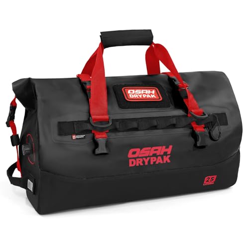 OSAH DRYPAK Waterproof Duffel Bag 25L/40L/60L – Heavy-Duty Motorcycle Tail Bag, Roll-Top Dry Bag for Travel, Camping, Boating, Kayaking, Outdoor Adventure - color: BLACK RED, size: 25L