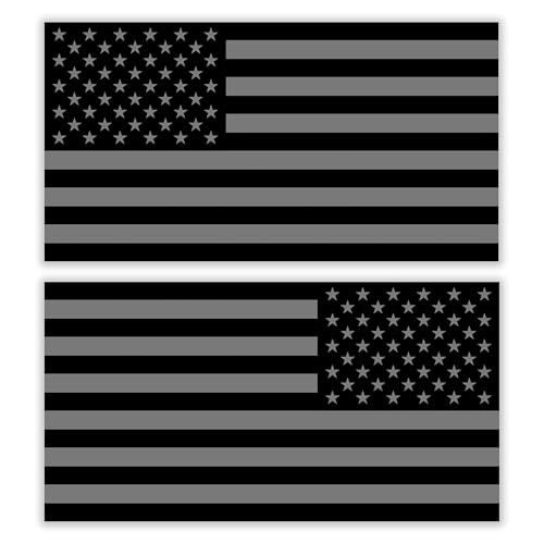 Pair of Reflective Subdued American Flag Sticker Hard Hat Stickers Helmet (1 Standard & 1 Reverse)