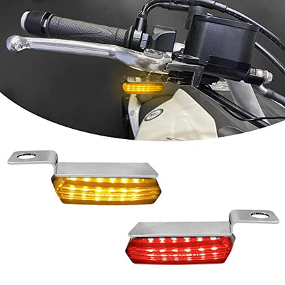Mini LED Turn Signals Motorcycle Front Sequential Indicators 3 Wire Handlebar Blinkers with Running Lights Universal Compatible with Harley Yamaha Honda Kawasaki(Chrome with Red/Amber light) - color: Chrome with Red/Amber light