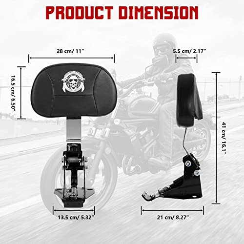 INNOGLOW Motorcycle Backrest - Adjustable Detachable Driver Rider Backrest Chrome Back Rest Pad Fit for Harley Davidson Touring Street Glide Electra Glide Road Glide Road King CVO 2009-2020 - color: Style-2/Chrome Arm(with skull printed)