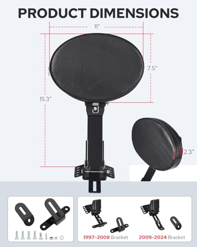 Benlari Rider Driver Backrest, Detachable Driver Backrest, Adjustable Plug-in Rider Backrest Fit for Harley Davidson Touring Street Glide Road Glide Electra Glide Road King 1997-2024, Gloss Black