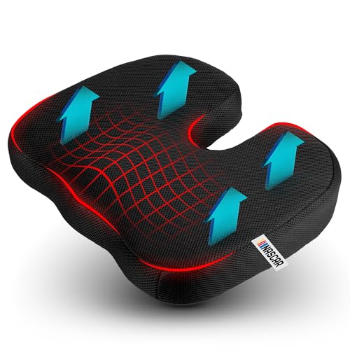 NASCAR Doctor Recommended Memory Foam Seat Cushion for Office Chairs & Car - Ergonomic U-Shape with Memory Foam for Tailbone, Sciatica, & Back Pain Relief, Breathable Mesh w/Non-Slip Bottom (Black)