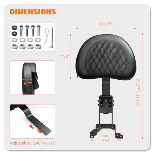 Plug-In Driver Rider Backrest for Indian Adjustable Motorcycle Front Back Rest Pad Mounting Kit Fit Chief Chieftain Roadmaster Springfield 2014-2025 (Not for Indian Chieftain PowerPlus) - color: Black-Diamond