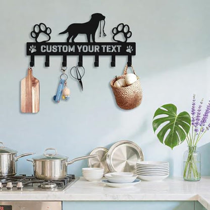 Personalized Dog Leash Holder for Wall, Custom Pet Key Hook Rack | Dog metal leash holder for wall with custom text, keeps keys, collars and leashes organized, ideal pet lover gift - color: Dog