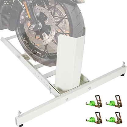 Adjustable Motorcycle Wheel Chock with Ratchet Tie Down Straps, Heavy Duty Motorcycle Stand 1800 Lbs Weight Capacity (White) - color: White