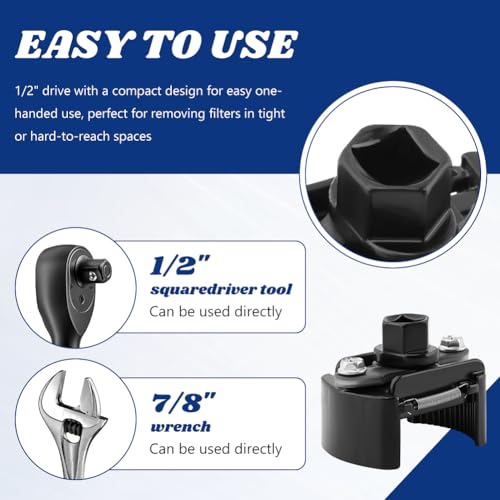 Adjustable Oil Filter Wrench 2-3/8 to 3-1/8 inch 60-80mm Universal Oil Filter-Removal Tool,Oil Filters-Removal Tool with Auto-Clamp Spring,for Engine Filters,Conduit, & Fittings