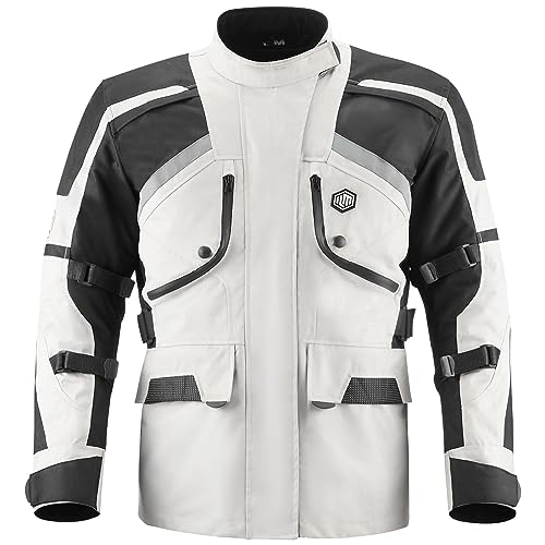 ILM Motorcycle Jacket Adventure Mens Riding Armored Airflow Dirt Bike Touring Waterproof Clothing All Season Model RL01 - color: Grey, size: X-Large