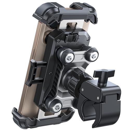 JOYROOM Motorcycle Phone Mount Holder - [Dual Vibration Dampener] 150mph Anti-Shock Phone Holder for Motorcycle [Upgrade Handlebar Clamp] - Bicycle Bike Phone Holder Mount for 4.7-7" Cell Phones - color: Black