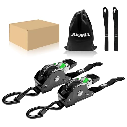 Ratchet Tie Down Straps (2-Pack), 1” x 10ft Auto Retractable Heavy Duty Ratchet Straps for Transport, Motorcycle, Storage & Load Securing, 1,650lb Break Strength (Deep Black) - color: Deep Black