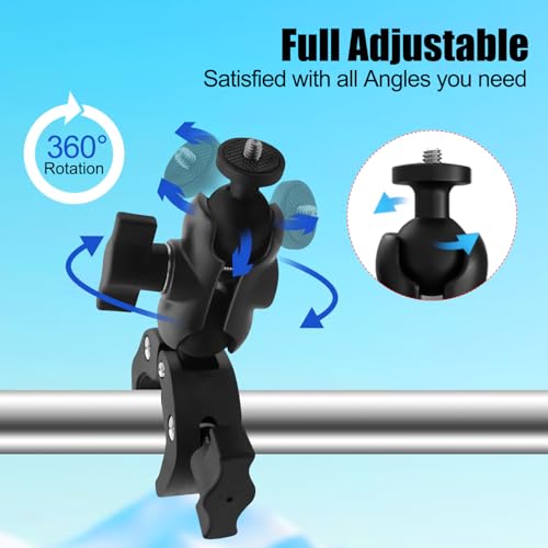 Motorcycle Mount Kit with 47" Invisible Selfie Stick Compatible for Insta 360 X5 X4 X3 X2 X RS GO 3 Heavy-Duty Double Clamp Camera Bike ATV RV Mount Kit Compatible for Gopro 13-8, Osmo 360, Osmo Nano