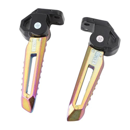 Mokuo Motorcycle Floding Footpegs in Aluminum Alloy Material Compatible with Yamaha Zuma Bws 125cc 2021+,Chinese Scooter Tank 150cc,1 Pair Footrest,Rainbow Color - color: Rainbow