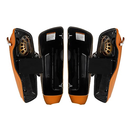 HR3 Amber Whiskey 4" Stretched Hard Saddlebags w/Speaker Lids Compatible with 2014 Street Glide FLHX 2016 Road Glide FLTRX (Replace for OEM) - color: Amber Whiskey