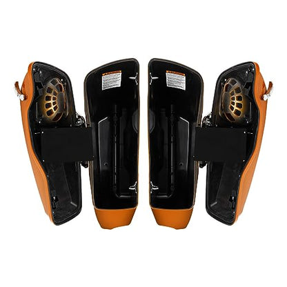 HR3 Amber Whiskey 4" Stretched Hard Saddlebags w/Speaker Lids Compatible with 2014 Street Glide FLHX 2016 Road Glide FLTRX (Replace for OEM) - color: Amber Whiskey
