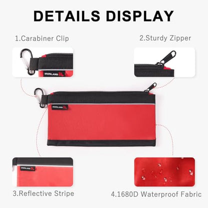 IRONLAND Small Tool Pouches with Zipper Premium Small Tool Bags Waterproof 1680D Pouch Bags for Men Multipurpose Storage Organizer Premium Heavy duty 4 Pack pencil bag - size: 4 Pack Combo