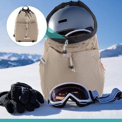 Aliceset Helmet Backpacks Welding, Waterproof Motorcycle Helmet Bag with Drawstring, Adjustable Shoulder Straps Pocket, Nylon, Large Capacity, Gift for Electrician Welder School Students(Khaki) - color: Khaki