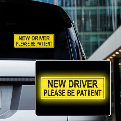 2pcs High Intensity Reflective New Driver Car Sticker Waterproof Student Driver Please Be Patient Decal for Car Window Bumper Reflective Night Safety Warning Decal (Yellow) - color: Yellow