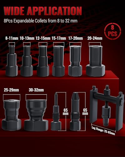 Reywoo Blind Hole Collet Bearing Puller Set, Motorcycle Wheel Bearing Puller Set with Expandable Collets 8-32mm, Slide Hammer Bearing Puller Set for Removing Motorcycle Bearings - style: 13pcs 8-32mm