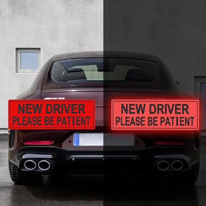2pcs High Intensity Reflective New Driver Car Sticker Waterproof Student Driver Please Be Patient Decal for Car Window Bumper Reflective Night Safety Warning Decal (Red) - color: Red