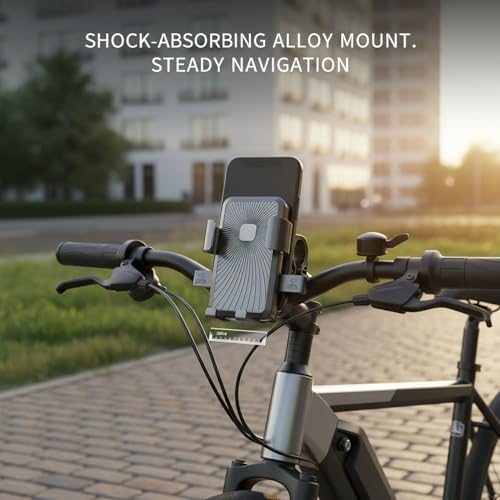 Motorcycle Phone Mount, Alloy Handlebar Holder for Bike & E-Bike GPS Navigation - Black