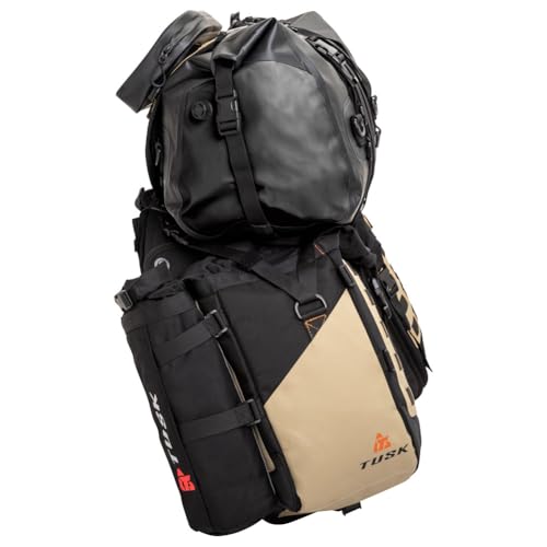 TUSK Highland X2 Rackless Luggage System w/Medium Dry Duffel/Large Bottle Holders Standard Heat Shield Black/Tan
