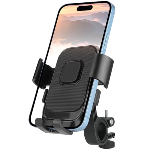 Motorcycle Bike Phone Mount, 1s Auto Lock Shockproof Anti-Shake 360° Rotation, Bicycle Electric Scooter Ebike Handlebar Cell Phone Holder for 4.7''-7.2'' Smartphones